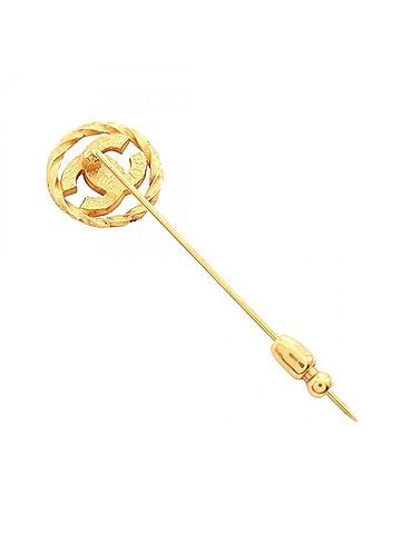Chanel Chanel Coco Mark Pin Brooch Accessory, Gold Plated (GP), Rhinestone, Women's, Gold/Clear Tones (view 2)