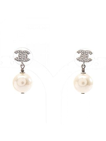 Chanel Chanel Coco Mark Earrings, Gold Plated (GP), Faux Pearl, Rhinestone, Women's, Gold/Ivory Tones (view 1)