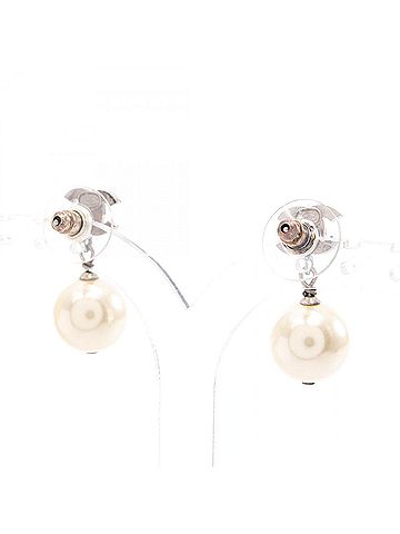 Chanel Chanel Coco Mark Earrings, Gold Plated (GP), Faux Pearl, Rhinestone, Women's, Gold/Ivory Tones (view 2)