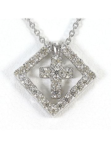 Unbranded 18K (18-karat white gold) necklace with 0.28ct diamond, card design, total weight 3.3g, 45cm length, jewelry. (view 1)