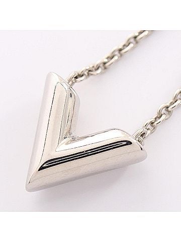 Louis Vuitton Louis Vuitton Essential V Necklace, Stainless Steel, Women's, Silver Tone, M63197 (view 2)