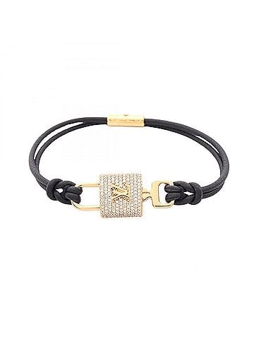 Louis Vuitton Louis Vuitton LV Padlock Bracelet, Gold Plated Leather with Rhinestones, Women's, Gold, Clear, Black, M8217F (view 1)