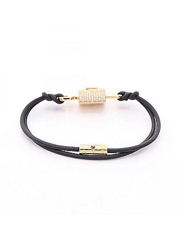 Louis Vuitton Louis Vuitton LV Padlock Bracelet, Gold Plated Leather with Rhinestones, Women's, Gold, Clear, Black, M8217F (view 2)