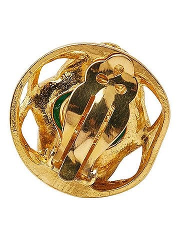 Chanel Chanel Coco Mark Gripoix Vintage Round Single Earring, Green Gold Plated Glass, Women's CHANEL (view 2)