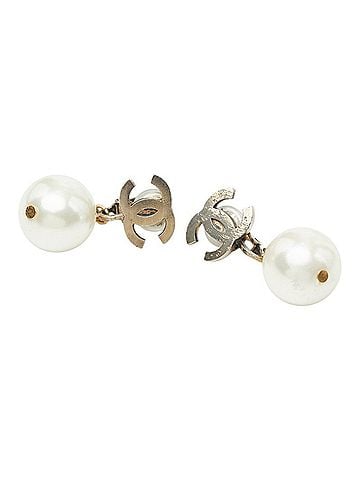 Chanel Chanel Coco Mark Swing Earrings, 09A Engraving, Gold and White Plated, Faux Pearl, Women's CHANEL (view 1)