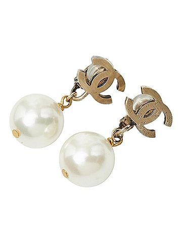 Chanel Chanel Coco Mark Swing Earrings, 09A Engraving, Gold and White Plated, Faux Pearl, Women's CHANEL (view 2)
