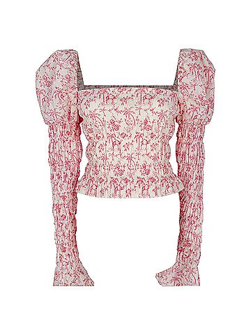 Caroline Constas Caroline Constas Delilah Printed Shirred Blouse in Pink Cotton (view 1)