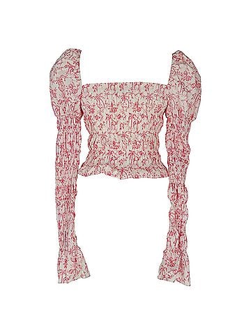 Caroline Constas Caroline Constas Delilah Printed Shirred Blouse in Pink Cotton (view 2)