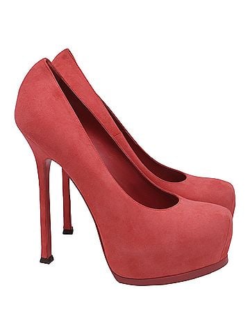 Saint Laurent Yves Saint Laurent Tribtoo Platform Pumps in Red Suede (view 1)