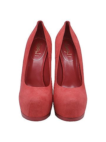 Saint Laurent Yves Saint Laurent Tribtoo Platform Pumps in Red Suede (view 2)