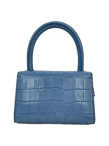 by FAR By Far Crocodile-Embossed Mini Top Handle Bag in Light Blue Leather (view 2)