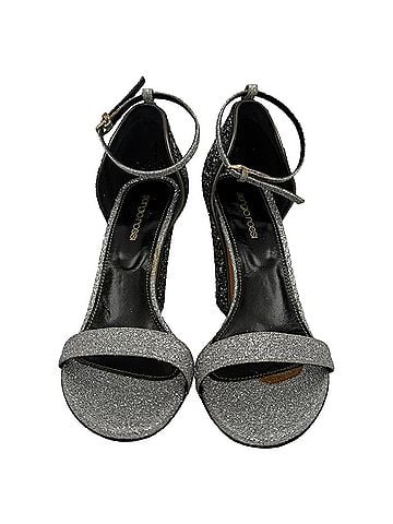 Sergio Rossi Sergio Rossi Glitter Block Heels in Silver Metallic Glitter (view 1)