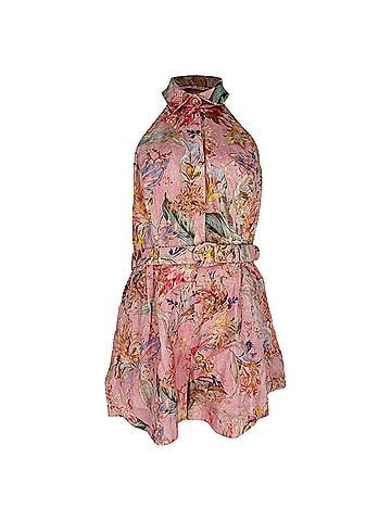 Zimmermann Zimmermann Daylight Halter Playsuit in Pink Linen (view 1)