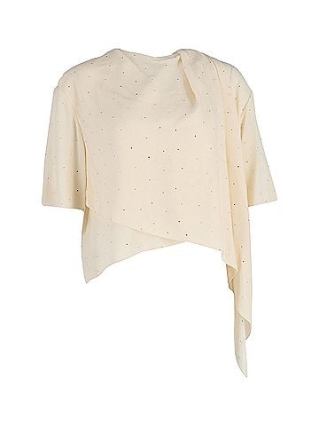 Céline Celine Rhinestone Embellished Asymmetric Draped Top in Cream Silk (view 1)