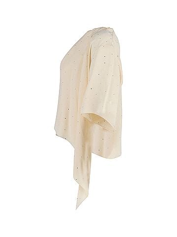 Céline Celine Rhinestone Embellished Asymmetric Draped Top in Cream Silk (view 2)