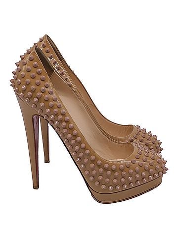 Christian Louboutin Christian Louboutin Alti Spiked Platform Pumps in Beige Patent Leather (view 1)
