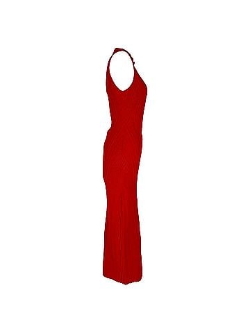 Herve Leger Herve Leger Ribbed-Knit Midi Dress in Red Viscose (view 2)