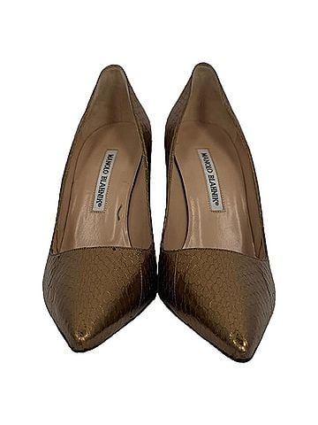 Manolo Blahnik Manolo Blahnik BB Pump Pointed Toe Pumps in Bronze Snakeskin Leather (view 1)