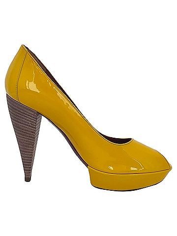 Lanvin Lanvin Peep-Toe Platform Pumps in Yellow Patent Leather (view 1)