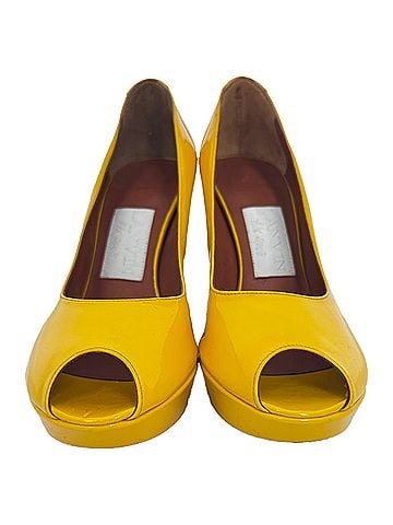 Lanvin Lanvin Peep-Toe Platform Pumps in Yellow Patent Leather (view 2)