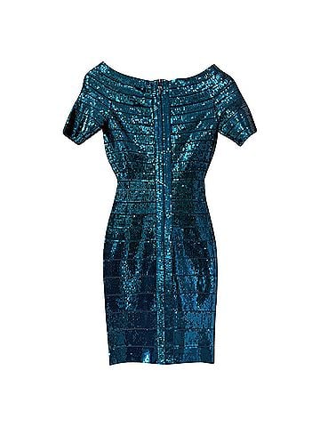 Herve Leger Herve Leger Carmen Bandage Sequin Dress in Blue Rayon (view 2)