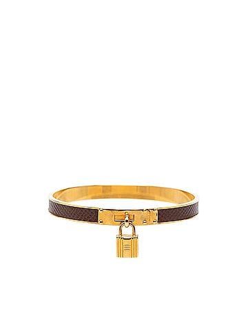 Hermès Gold Plated Epsom Kelly Cadena Lock Bangle Bracelet (view 1)