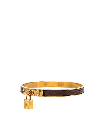Hermès Gold Plated Epsom Kelly Cadena Lock Bangle Bracelet (view 2)