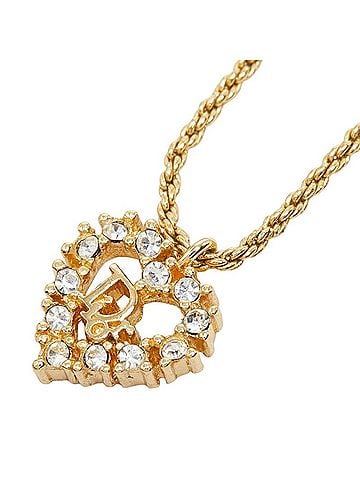 Christian Dior Christian Dior Dior CD Logo Heart Motif Necklace, Gold Plated Rhinestone, Women's. (view 1)