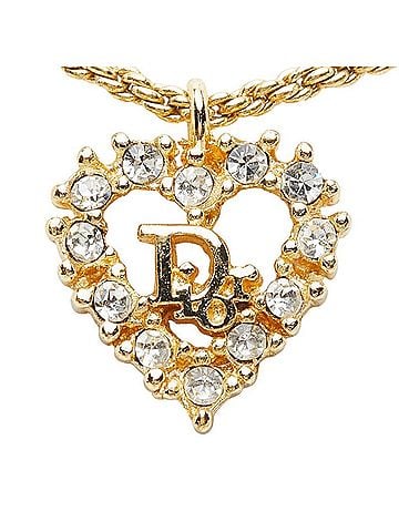 Christian Dior Christian Dior Dior CD Logo Heart Motif Necklace, Gold Plated Rhinestone, Women's. (view 2)