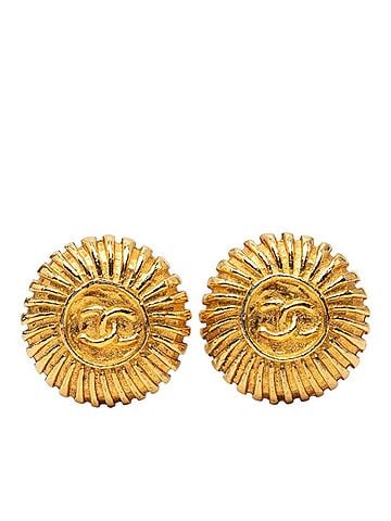 Chanel Chanel Coco Mark Round Earrings, Gold Plated (GP), Women's. (view 1)