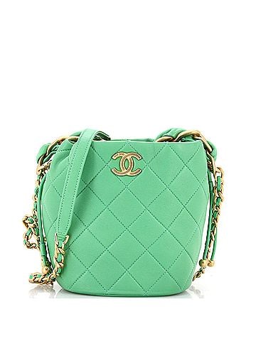 Chanel Entwined Chain Top Handle Drawstring Bucket Bag Quilted Shiny Lambskin Small (view 1)