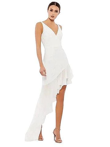 Mac Duggal Asymmetrical Ruffled V-Neck Chiffon Dress Cocktail Dress (view 1)