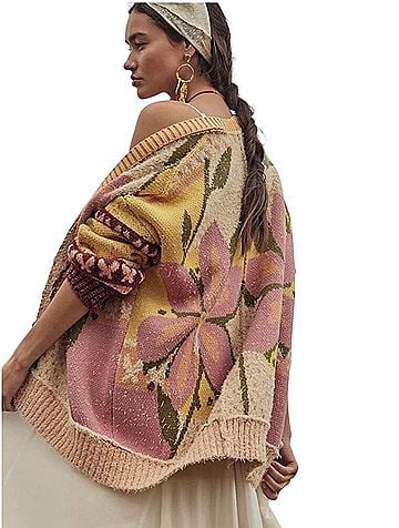 Free People Free People Oversized Bohemian Bali Tropical Garden Cardigan Sweater Size Medium Wool Cardigan (view 1)