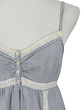 Hollister 2005 Vintage Lace Trim Blue White Stripe Babydoll Mini Dress | Coastal Coquette Dollette Y2K Indie Casual Dress (view 2)