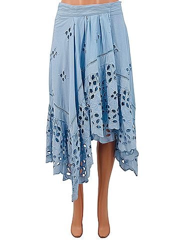 Free People 2022 FP One Blue Eyelet Tie Waist Midi Wrap Skirt | Coastal Boho Cottagecore Soft Girl Fairycore Casual Skirt (view 1)