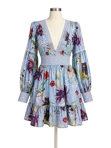 PatBO Lily Floral Plunge Mini Dress Casual Dress (view 1)