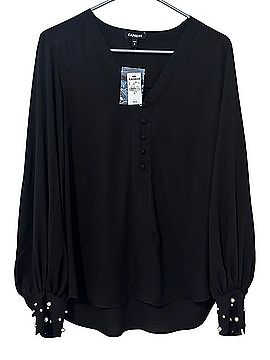 Express Pearl-Cuff V-Neck Blouse Long Sleeve Blouse (view 1)