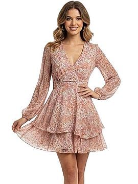 Japna Floral Print Polyester Tiered Mini Dress Casual Dress (view 1)