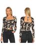 Free People Floral Black Multi Color Short Sleeve Blouse Size XS - photo 1