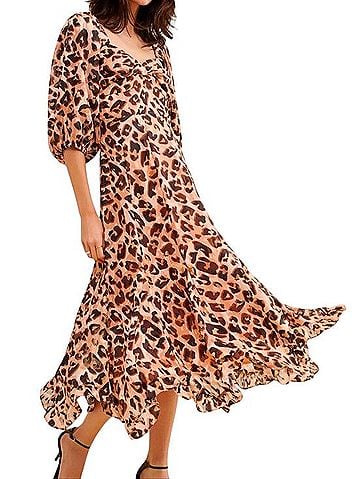 Hutch Twist Front Puff Sleeve Leopard Midi Dress Casual Dress (view 1)
