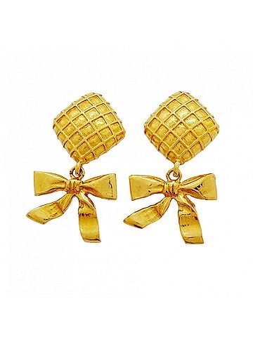 Chanel Chanel Earrings, Ribbon Motif, GP Plated Gold, Women's (view 1)