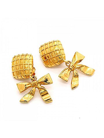 Chanel Chanel Earrings, Ribbon Motif, GP Plated Gold, Women's (view 2)
