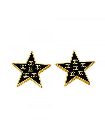 Chanel Chanel earrings, Coco Mark, star shape, GP plated, gold, black, women's. (view 1)