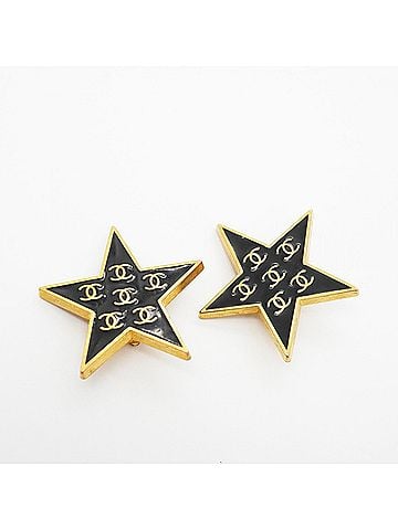 Chanel Chanel earrings, Coco Mark, star shape, GP plated, gold, black, women's. (view 2)