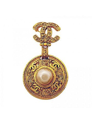 Chanel Chanel Brooch, Coco Mark, GP Plated, Faux Pearl, Gold, Women's (view 1)
