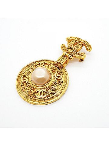 Chanel Chanel Brooch, Coco Mark, GP Plated, Faux Pearl, Gold, Women's (view 2)