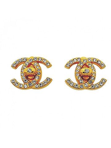 Chanel Chanel earrings, Coco Mark, turnlock, GP plated, rhinestone, gold, women's. (view 1)