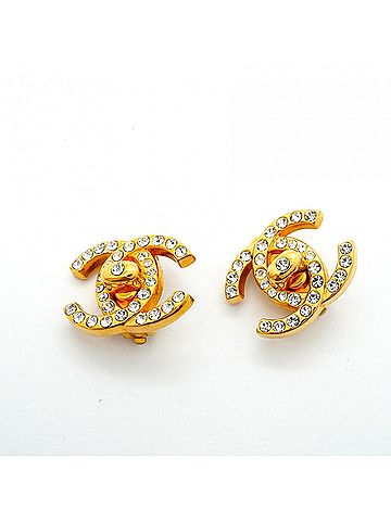 Chanel Chanel earrings, Coco Mark, turnlock, GP plated, rhinestone, gold, women's. (view 2)