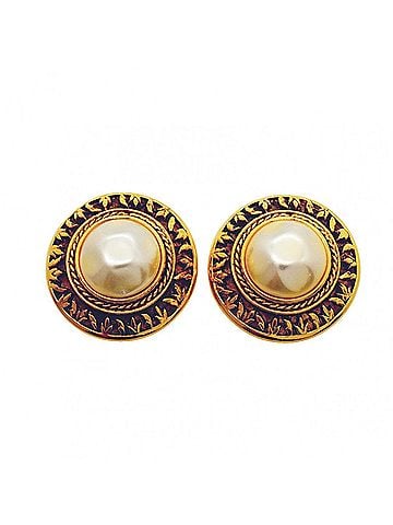 Chanel Chanel Circle Earrings, GP Plated, Faux Pearl, Gold, Women's (view 1)