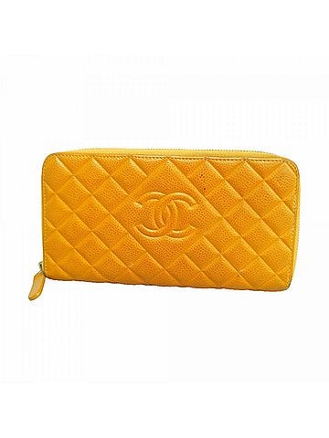 Chanel Chanel Matelassé Long Wallet, Caviar Leather, Orange, Women's, P3291318 (view 1)